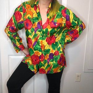 Vintage 80's Leslie Fay Floral Button Down- M